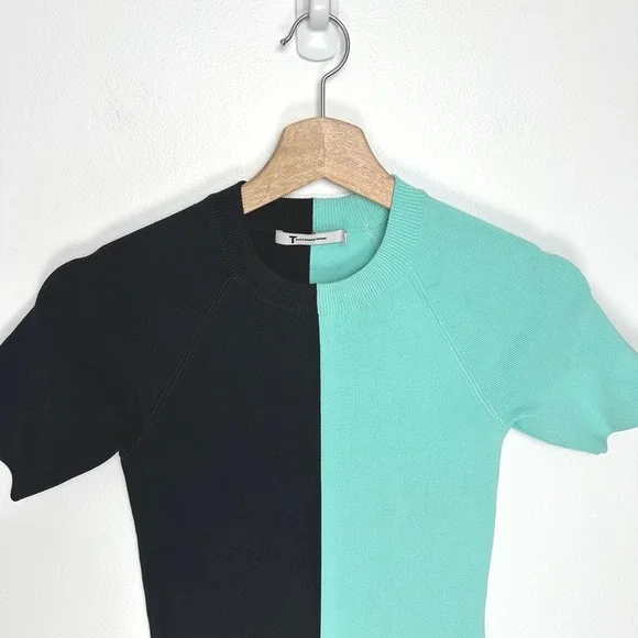 ASO‎ Zendaya T Alexander Wang Colorblock Bodycon DressBlack TealSZ S